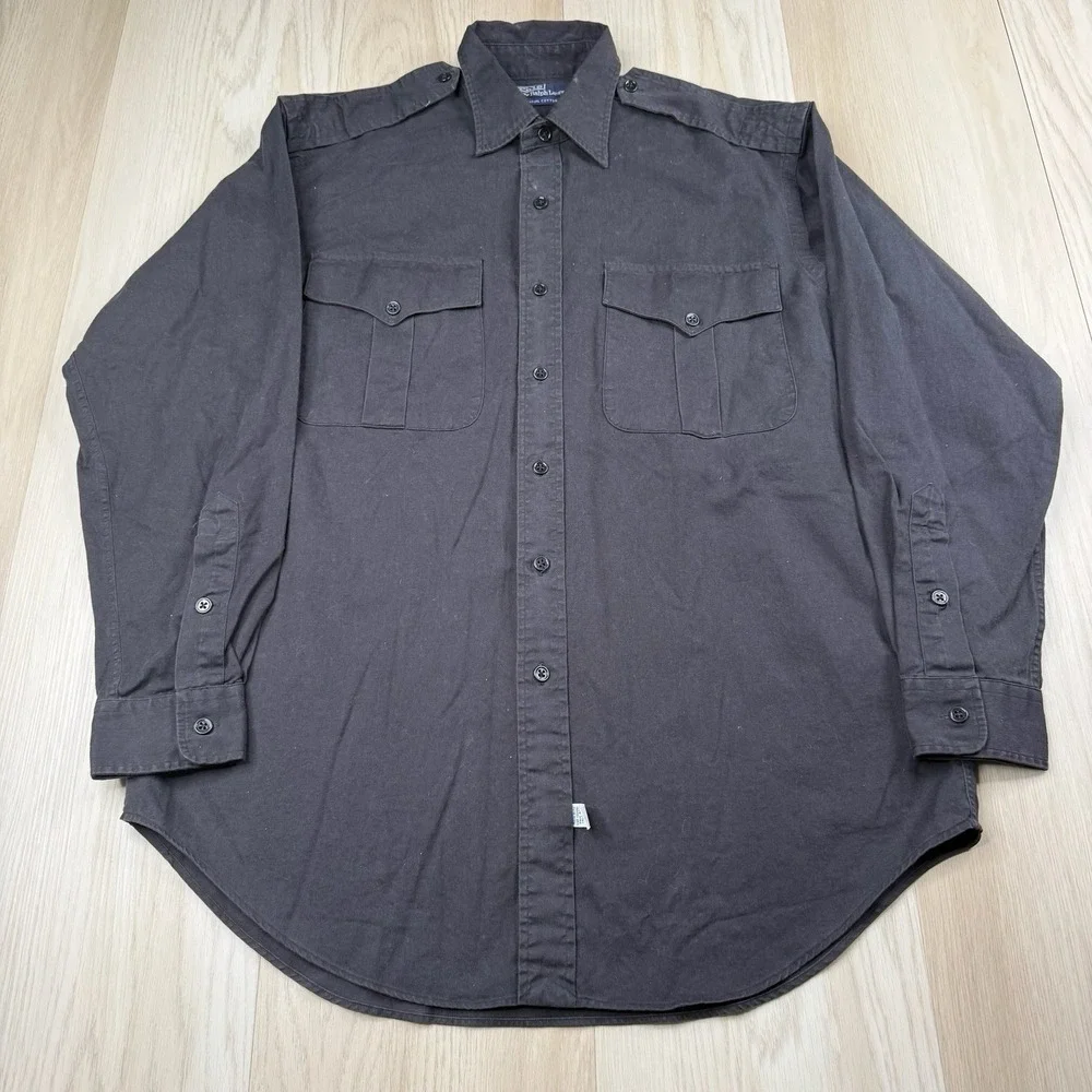 VTG Polo Ralph Lauren Military Shirt Black Nautical Cargo Baggy 90s Mens Medium